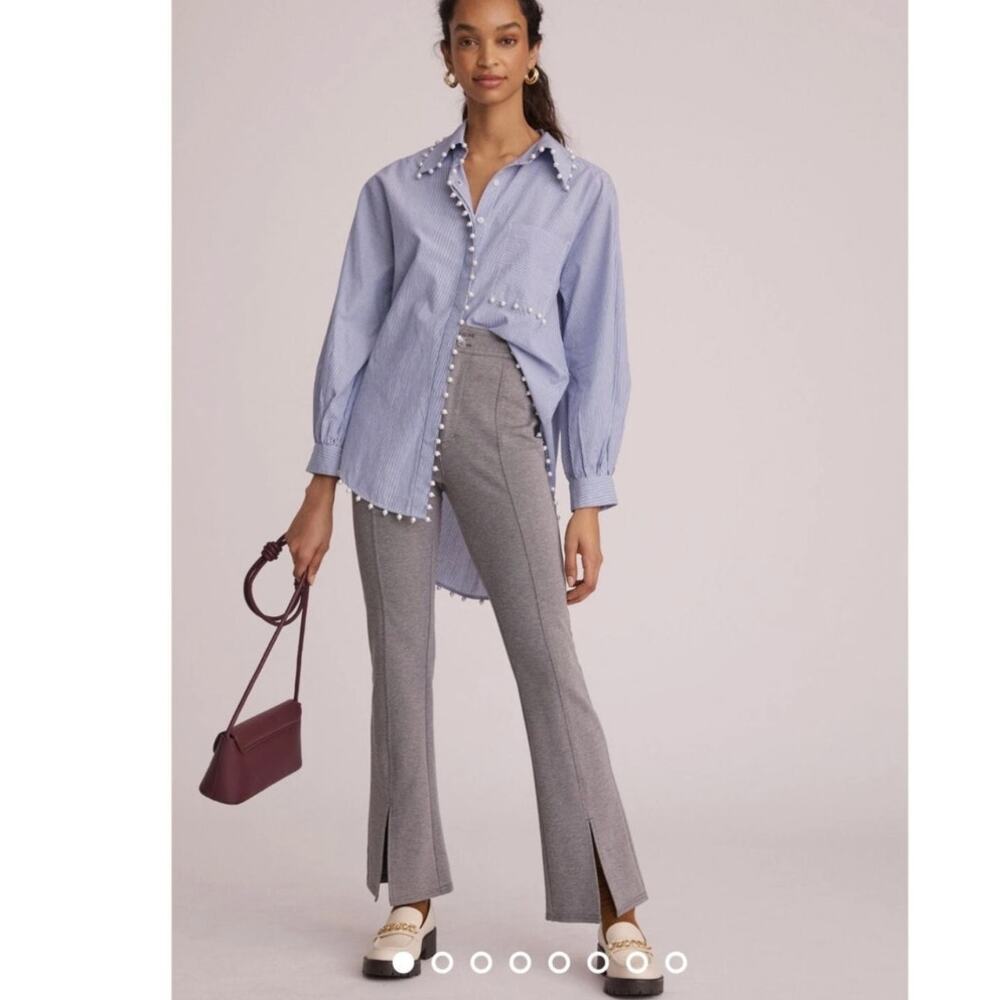 Anthropologie Maeve Grey Womens 8 Front Seamed Flare Pants Preppy Office